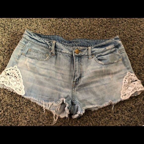 Vintage American Eagle denim cut off shorts with lace cut out sides size 12. - Picture 1 of 1